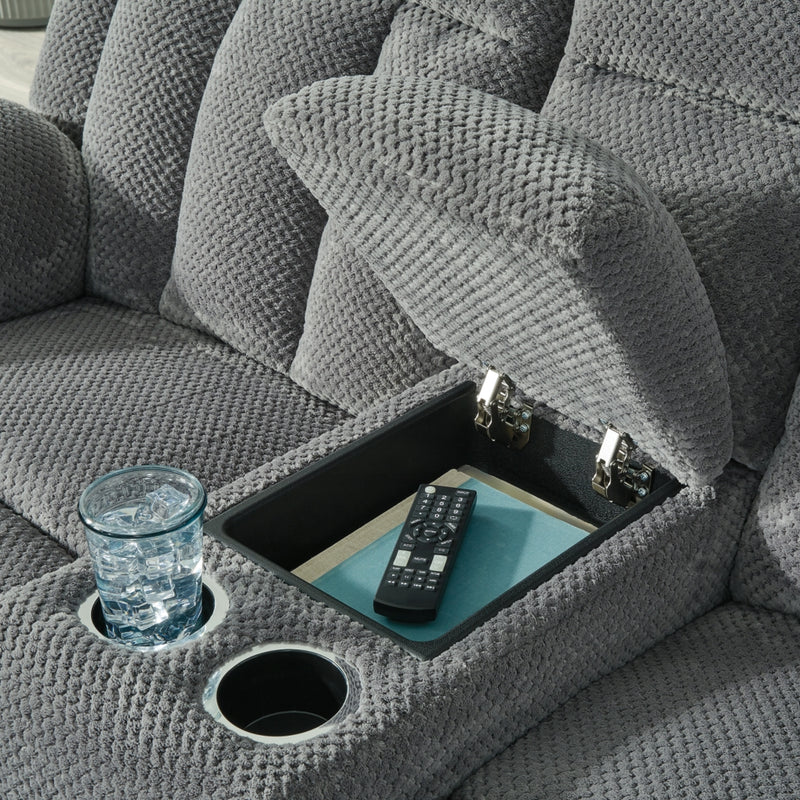 Sofá de dos plazas reclinable eléctrico Greely Bend con consola