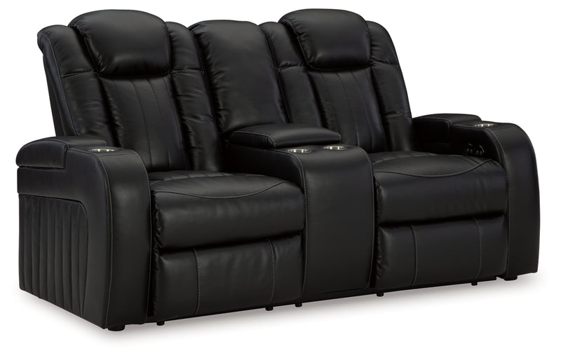Caveman Den Power Reclining Loveseat/Console/Adjustable Headrest