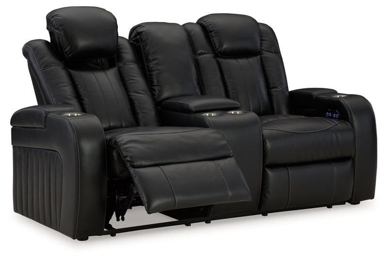 Caveman Den Power Reclining Loveseat/Console/Adjustable Headrest