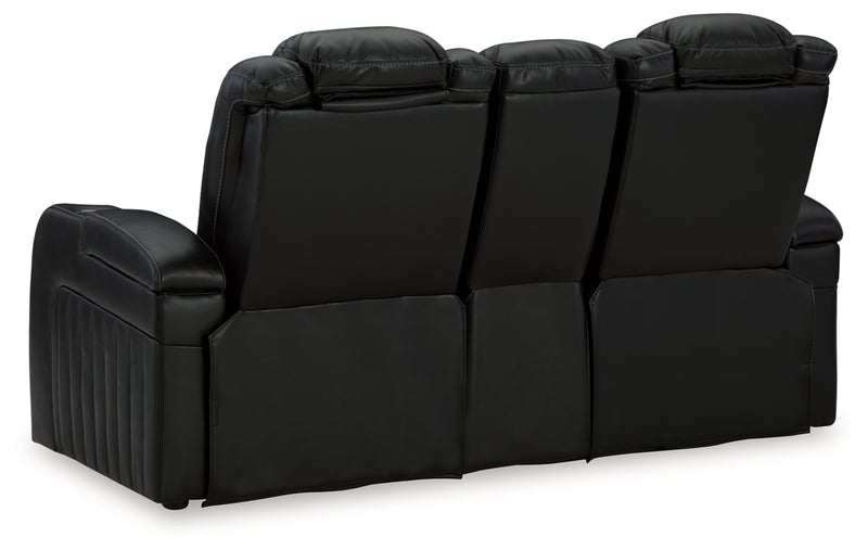 Caveman Den Power Reclining Loveseat/Console/Adjustable Headrest