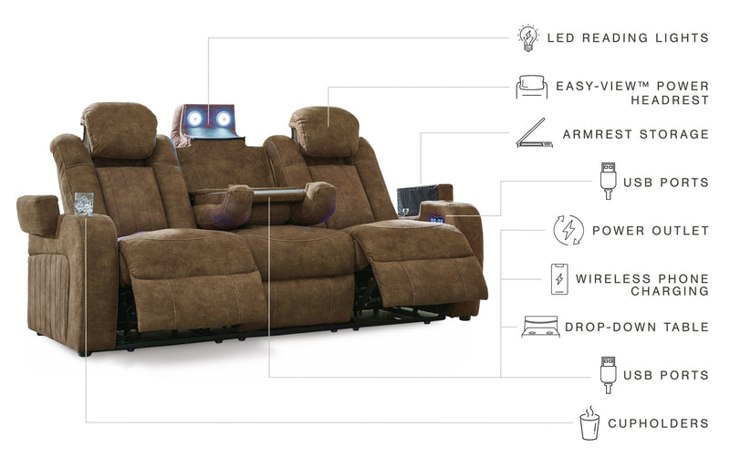 Wolfridge Power Reclining Loveseat/Console/Adjustable Headrest