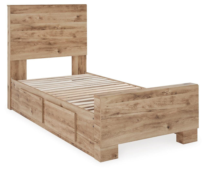Cama Hyanna con panel y 2 cajones laterales de almacenamiento