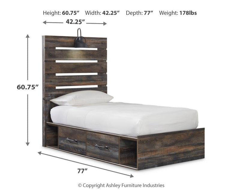 Cama con paneles Drystan con 2 cajones de almacenamiento