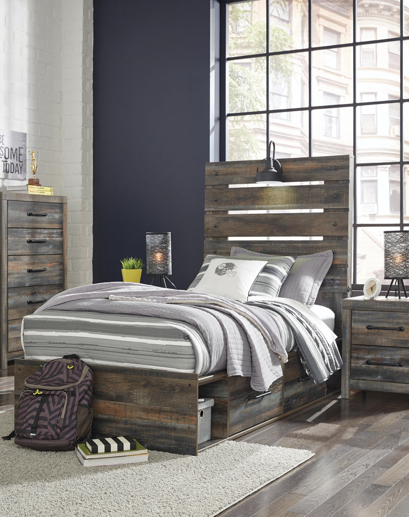 Cama con paneles Drystan con 2 cajones de almacenamiento