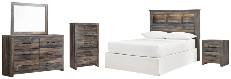 Drystan: set de dormitorio con cabecero de estantería