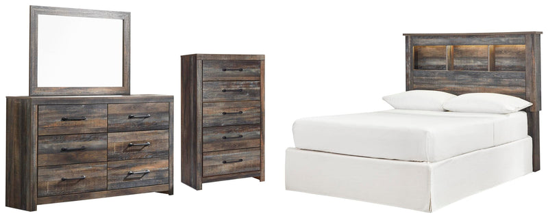 Drystan: set de dormitorio con cabecero de estantería