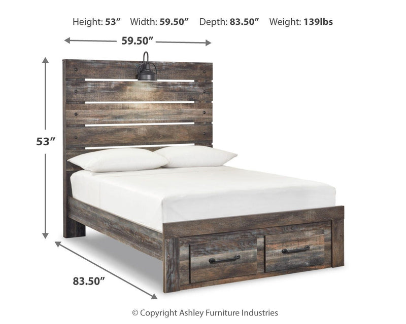 Cama con paneles Drystan con 2 cajones de almacenamiento