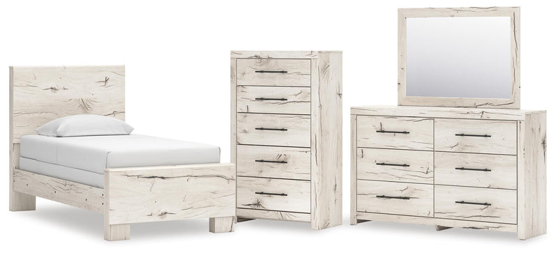 Dormitorio con cama de panel Lawroy