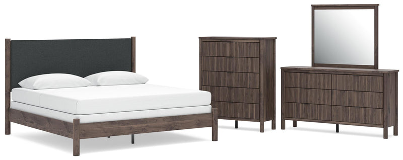 Juego de dormitorio con cama panel tapizada Pamytta