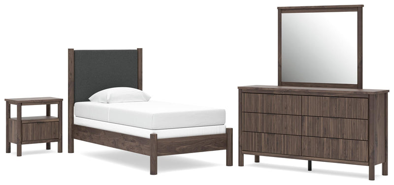 Juego de dormitorio con cama panel tapizada Pamytta