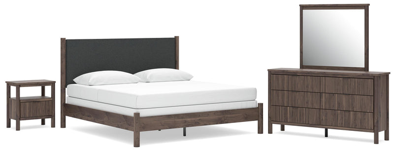 Juego de dormitorio con cama panel tapizada Pamytta