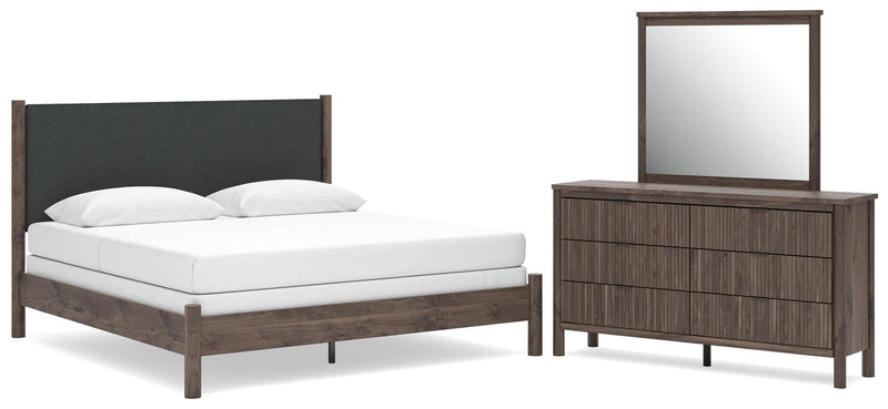 Juego de dormitorio con cama panel tapizada Pamytta