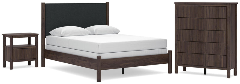 Juego de dormitorio con cama panel tapizada Pamytta