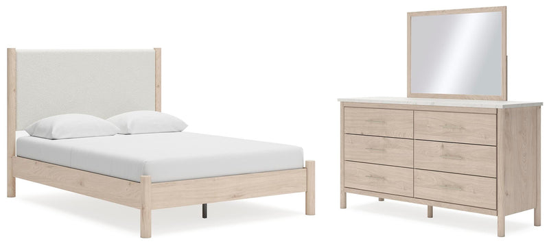 Juego de dormitorio con cama panel tapizada Cadmori