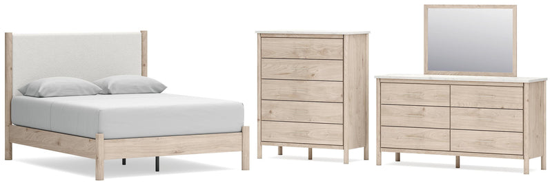 Juego de dormitorio con cama panel tapizada Cadmori
