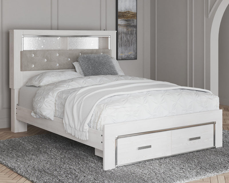 Cama tapizada Altyra con estantería y almacenamiento