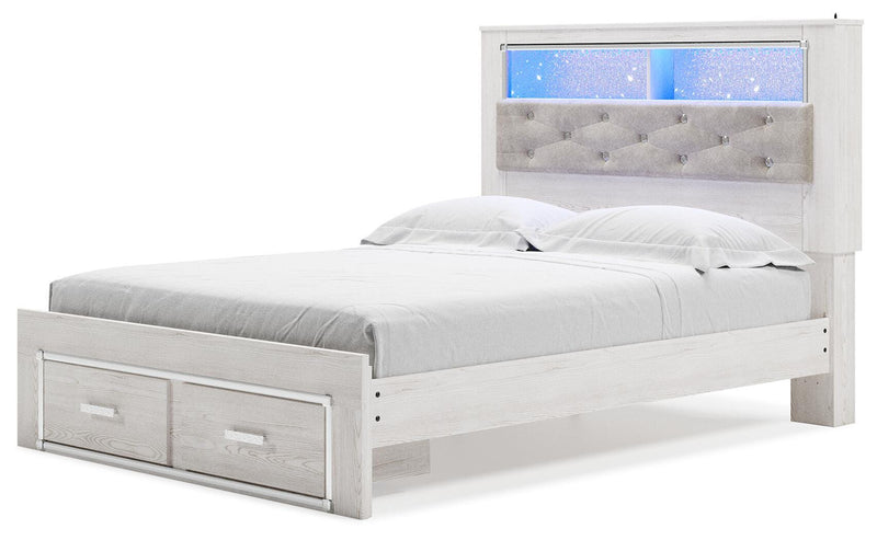 Cama tapizada Altyra con estantería y almacenamiento