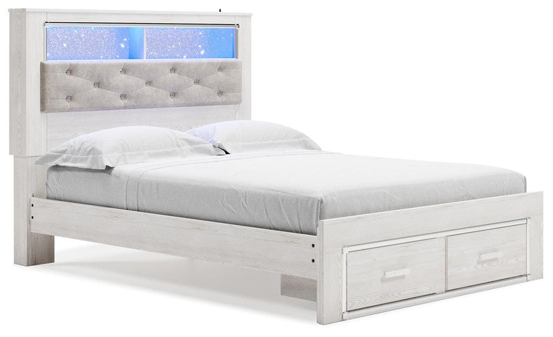 Cama tapizada Altyra con estantería y almacenamiento