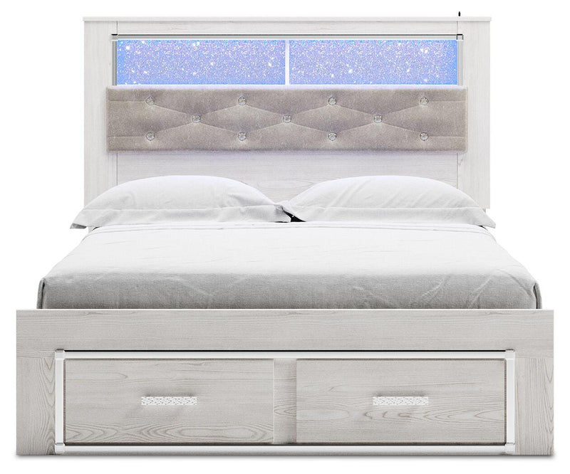 Cama tapizada Altyra con estantería y almacenamiento
