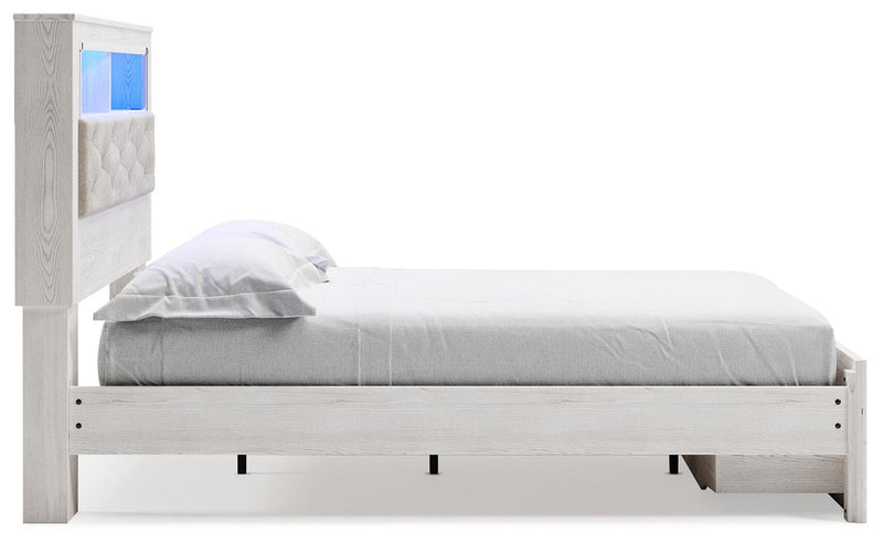 Cama tapizada Altyra con estantería y almacenamiento