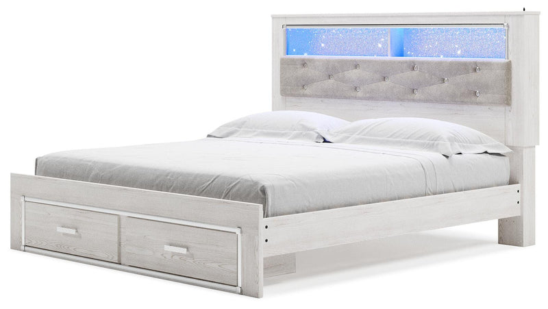 Cama tapizada Altyra con estantería y almacenamiento