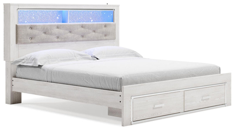 Cama tapizada Altyra con estantería y almacenamiento
