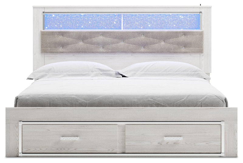 Cama tapizada Altyra con estantería y almacenamiento