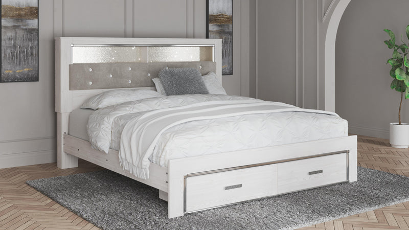 Cama tapizada Altyra con estantería y almacenamiento