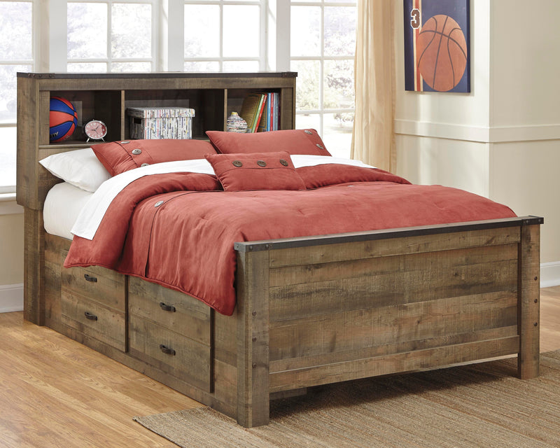 Cama con estantería Trinell con almacenaje de 2 lados