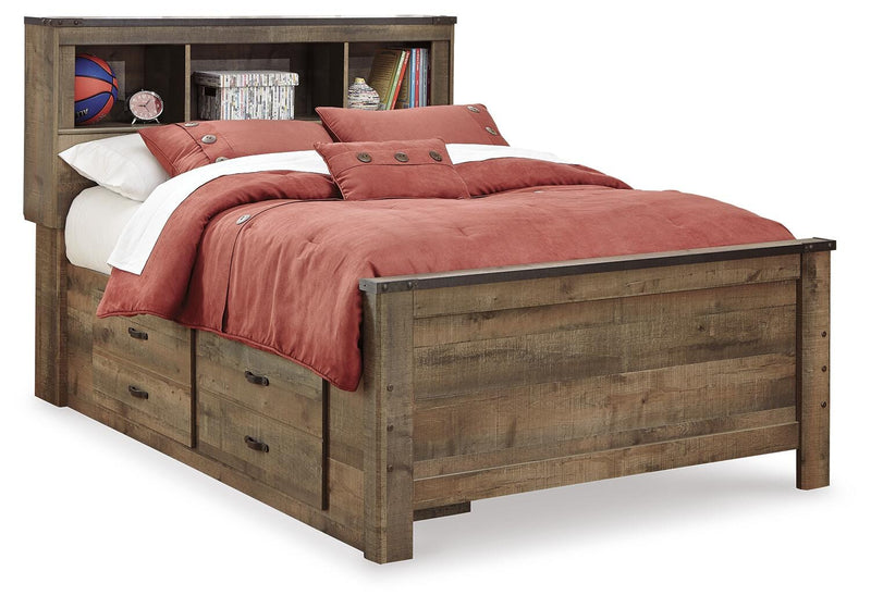 Cama con estantería Trinell con almacenaje de 2 lados