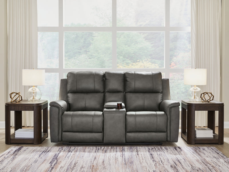 Beryton Power Reclining Loveseat/Console/Adjustable Headrest