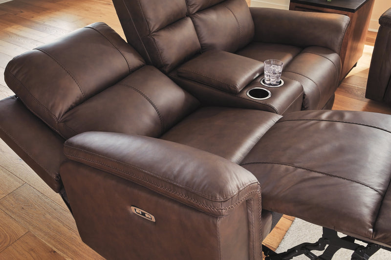 Beryton Power Reclining Loveseat/Console/Adjustable Headrest