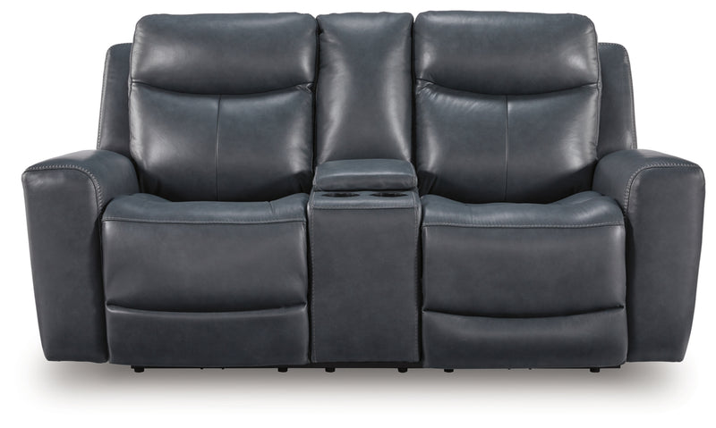 Sofá reclinable de dos plazas Momentum Moves con consola y reposacabezas ajustable