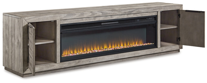 Mueble de TV Naydell de 92" con chimenea eléctrica