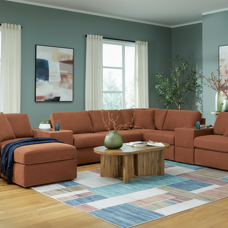 Modmax 5-Piece Double Storage Chaise Sectional with Storage Consoles