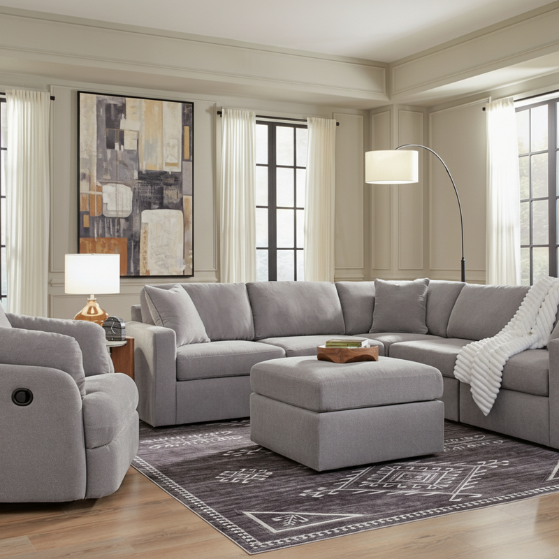 Modmax 6-Piece Sectional with Storage Chaise and Audio Console